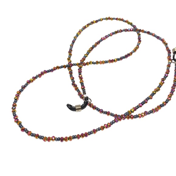 Crystal beaded eyeglass chain, hematite black and iridescent metallics - Picture 1 of 9